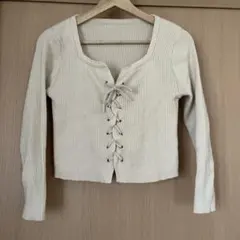 アイボリーリブ編み長袖トップス　nugu