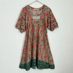 ファナカ　花柄　ワンピース 半袖 　ボタニカル フレア　涼しい　 派手　Mのサムネイル