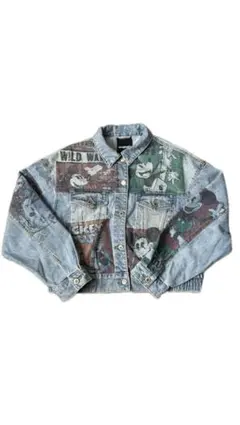 ミッキーマウスプリントのレディースオーバーサイズデニムジャケット （ブルー）