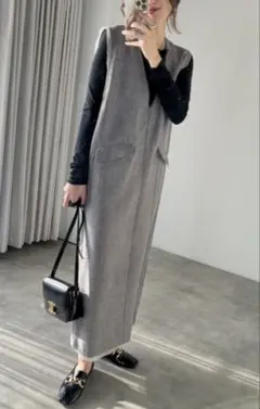 【新品】BONJOUR SAGAN ライトツイルレイヤード風Ｖネックジャンスカ