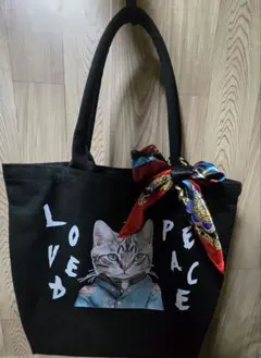 ✨Zechia✨プリントトートバッグ(スカーフ付き)/ブラック(GIGI)