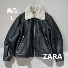 ZARA ザラ ダブルフェイス ムートンジャケット フェイクレザー ボア 黒 L
