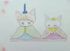 手描きイラスト　オリジナルイラスト　アナログイラスト　ひな祭り