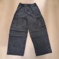 GU デニム スーパーワイドカーゴパンツ ダークグレー ユニセックスS
