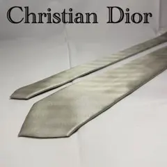 極美品☆ディオール☆ネクタイ☆シルバー☆ホワイト☆ストライプ柄☆結婚式☆745