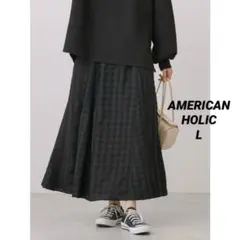 【美品】AMERICAN HOLIC カチオンギンガムギャザースカート L 黒