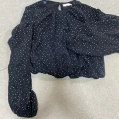 最終値下　ブラック・ホワイトドット長袖ブラウス XS クロップド丈