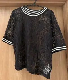MURUA レース 半袖Tシャツ ブラック ラインリブ フリーサイズのサムネイル
