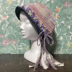 クラッシャーハット　バケットハット　つば付き帽子　お花畑　パープルMIX