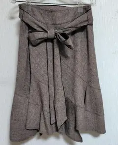 レディース　大きいサイズ　モカ茶　リボンベルト付きフレアスカート　送料無料