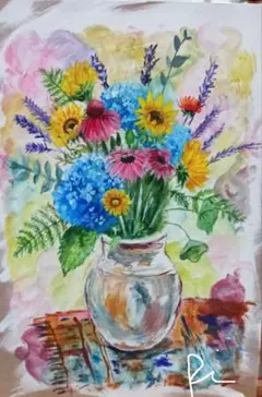 透明水彩画原画夏の花束ひまわり 透明水彩画原画夏の花束ひまわり - メルカリ