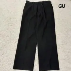 【ジーユー】フロントタック バギースラックス ワイドパンツ (Ｌ) 黒 ゆったり