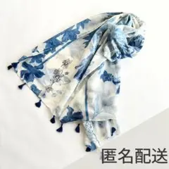 花柄 ストール ブルー 大判 薄手 春夏 ショール 冷房対策 ボタニカル 上品