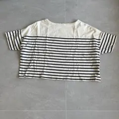 earth アイボリー/ネイビー ストライプ Tシャツ M