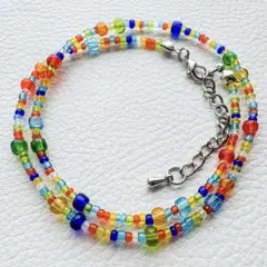 ハンドメイド レインボーカラー ガラスビーズネックレス