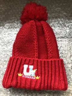 ウサハナ ニット帽 レッド ポンポン付き