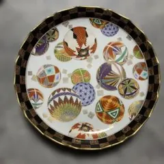 前畑陶器 庫山窯 金彩 色絵手まり 大皿 30.5cm 美濃焼 盛皿 飾り皿