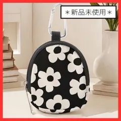 ☆ポーチ　花柄　コインケース 　カラビナ　デイジー　小物入れ　ブラック　かわいい