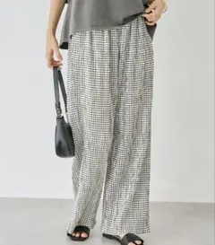 LAVEANGE 【洗える】楊柳チェックパンツ