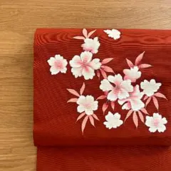 アンティーク　塩瀬　名古屋帯　朱赤に花模様　上品 大正ロマン ヴィンテージのサムネイル
