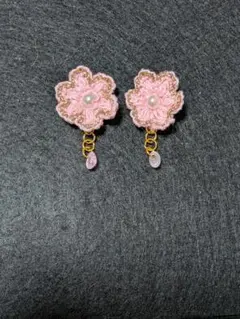 ハンドメイド イヤリング フラワーモチーフ 핑크