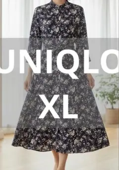 UNIQLO 花柄ワンピース XL ネイビー