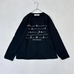 u125 D.D. CLUB 長袖Tシャツ ブラック 刺繍イラスト 綿100%