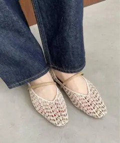 ✴︎値下げ✴︎LETALON スクエアクロシェストラップフラットシューズ24.5