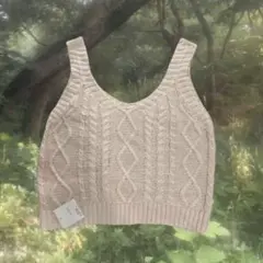 ベージュ ケーブル編み ニットビスチェ