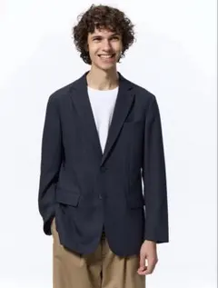 新品 ジーユー GU ウォッシャブルテーラードジャケット(チェック) ブルー M