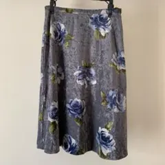 【再出品】フラワープリント フレアスカート グレー
