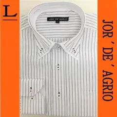 Yシャツ　ビジネス　ストライプ　長袖　二重衿　シャツ　メンズ　11022-⑦　L