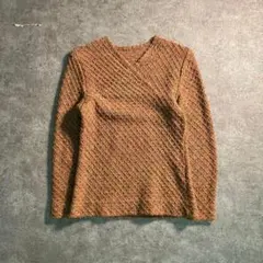 6as4ミックスカラー　Ｖネック　デザインニット　タイト　古着used