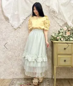 ローズ付ドレープチュールスカート　黒　Axes femme アクシーズファムのサムネイル