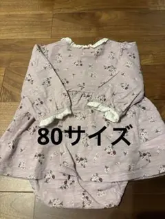 花柄 レース襟 長袖 ロンパース パープルのサムネイル