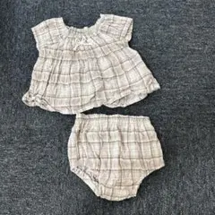 ベビー服 セットアップ ベージュ系チェック柄セット 80