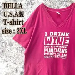 IT83 USA製古着ベラキャンバスメッセージプリントロゴVネックビッグTシャツ