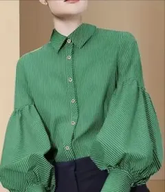 ✴︎新品✴︎ ストライプ バルーンスリーブ シャツ 緑