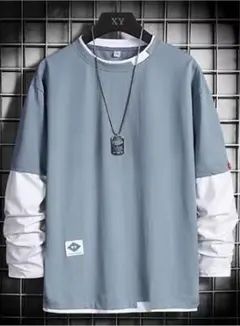 韓国風フェイクレイヤード長袖Tシャツ