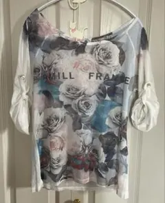 花柄五分袖シャツ レースバック