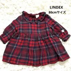 LINDEX リンデックス 長袖ワンピース 赤 チェック柄 綿100%