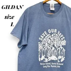 ギルダン GILDAN US古着 プリント 半袖Tシャツ Lサイズ ネイビー系