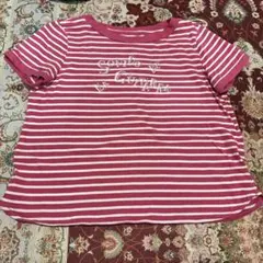 ボーダー 半袖 Tシャツ ピンク ホワイト ロゴ入り 日本製 y2k