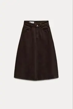 ZARA ダークブラウン Aライン　デニムスカート　茶色