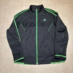 Adidas トラックジャケット　ジャージ　サイドライン　黒　緑　O