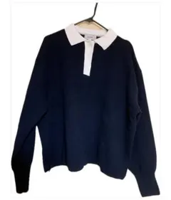 forksy. ネイビー ポロカラー長袖ニット