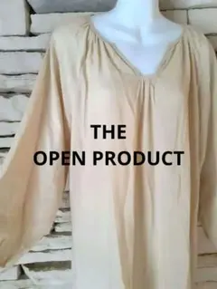 新品タグ【ザオープンプロダクト】ロングワンピ長袖V字胸カットオフ紐付　麻&綿