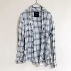 アメリカンイーグル チェック シャツ 長袖 M 白紫 レーヨン綿 お出かけのサムネイル