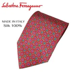 【良品】Ferragamo フェラガモ ネクタイ ボルドー 絹100% 伊製