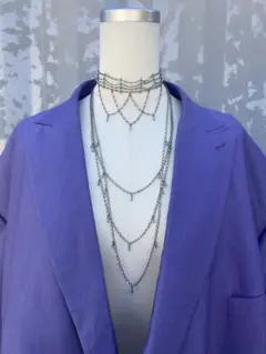 青緑 ビーズ チョーカーネックレス 4連 ブルー グリーン シルバー